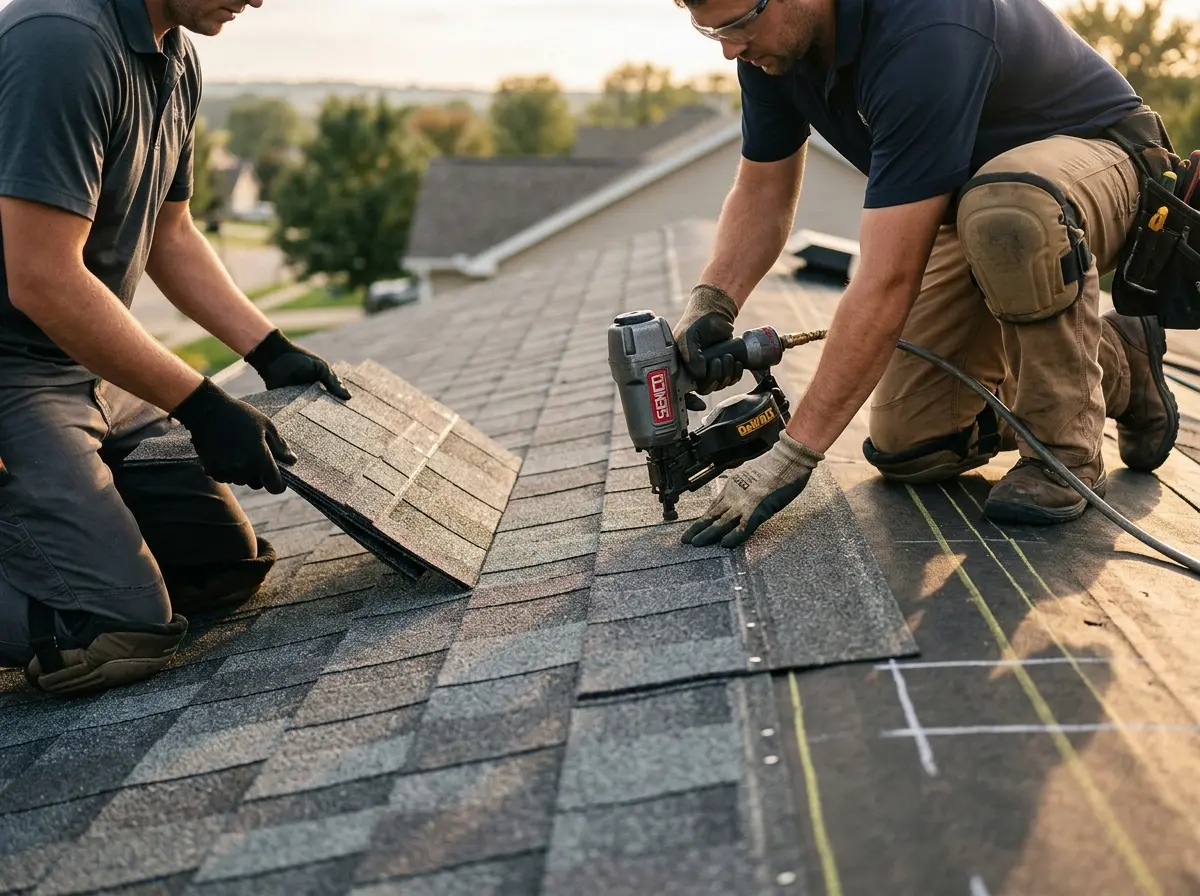 Professional roofer working on a residential roof in Yorkshire